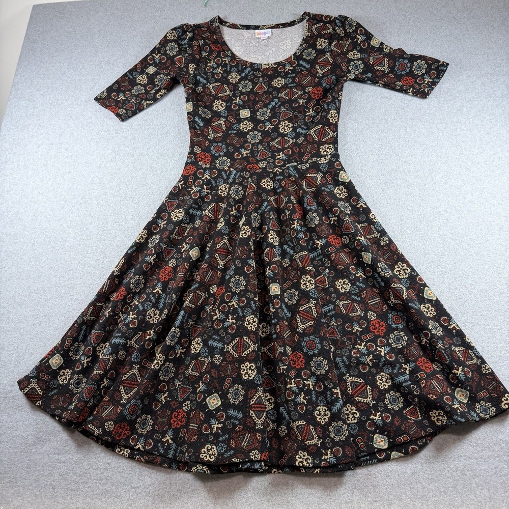 LuLaRoe Nicole Dress Black Tribal Aztec Whimsigoth Skater Small